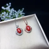 925 Sterling Silver Gold-Plated Jewelry Setting Set (Ring & Pendant) for 7x9mm Oval Jade & Red Agate