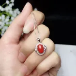 925 Sterling Silver Gold-Plated Jewelry Setting Set (Ring & Pendant) for 7x9mm Oval Jade & Red Agate