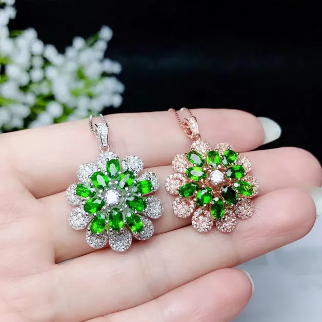 925 Sterling Silver Gold-Plated Luxury Cluster Ring & Pendant Settings for 3x5mm Oval Ruby & Sapphire (10-Stone Design)