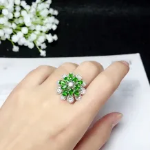 925 Sterling Silver Gold-Plated Luxury Cluster Ring &amp; Pendant Settings for 3x5mm Oval Ruby &amp; Sapphire (10-Stone Design)