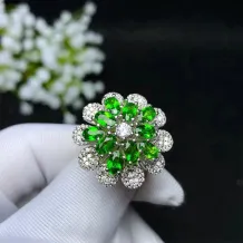 925 Sterling Silver Gold-Plated Luxury Cluster Ring &amp; Pendant Settings for 3x5mm Oval Ruby &amp; Sapphire (10-Stone Design)