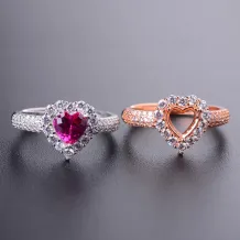 925 Sterling Silver Gold-Plated Luxury Cz 4-Prong Ring Setting For 6x6mm Heart-Shaped Stones