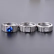 925 Sterling Silver Gold-Plated Men's Ring Setting for 6/7/8mm Round Jade Cabochon