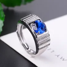 925 Sterling Silver Gold-Plated Men's Ring Setting for 6/7/8mm Round Jade Cabochon