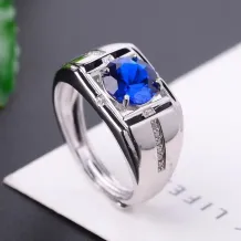 925 Sterling Silver Gold-Plated Men's Ring Setting for 6mm &amp; 8mm Round Cabochon