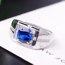 925 Sterling Silver Gold-Plated Men's Ring Setting for 6mm &amp; 8mm Round Cabochon