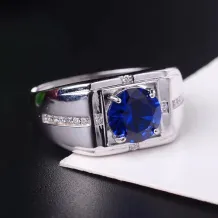 925 Sterling Silver Gold-Plated Men's Ring Setting for 6mm &amp; 8mm Round Cabochon