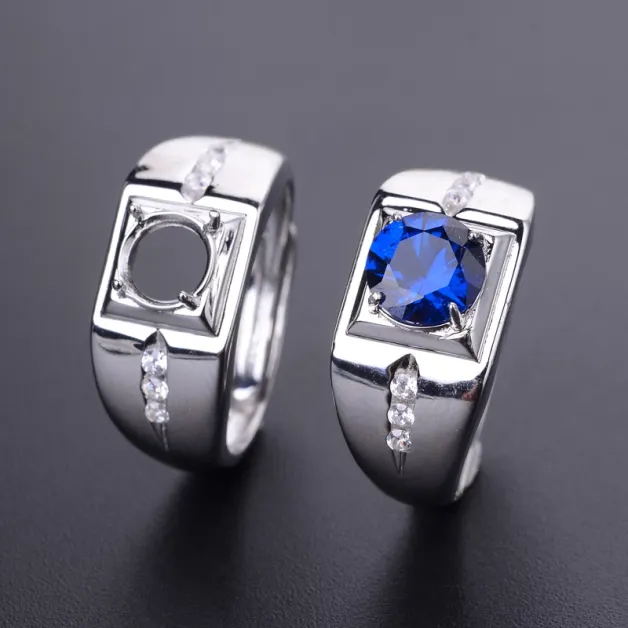 925 Sterling Silver Gold-Plated Minimalist Men's Ring Setting for 7x7mm & 8x8mm Round Cubic Zirconia (CZ)