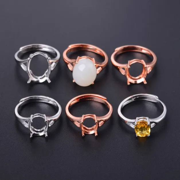 925 Sterling Silver Gold-Plated Minimalist Ring Setting for Oval Cabochon (6x8mm to 10x14mm)
