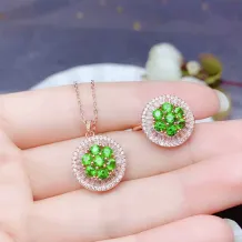 925 Sterling Silver Gold-Plated Rectangular Halo Setting Set 7-Piece 3mm Round Gemstones for Ring &amp; Pendant