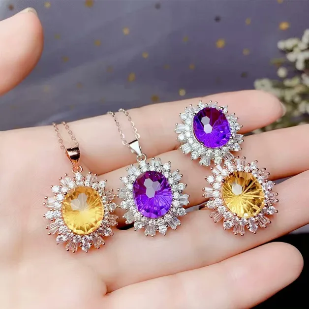 925 Sterling Silver Gold-Plated Ring & Pendant Setting For 10x12mm Oval Jade/Colored Gemstones/Crystal
