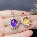 925 Sterling Silver Gold-Plated Ring & Pendant Setting For 10x12mm Oval Jade/Colored Gemstones/Crystal