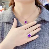 925 Sterling Silver Gold-Plated Ring & Pendant Setting For 10x12mm Oval Jade/Colored Gemstones/Crystal