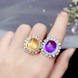 925 Sterling Silver Gold-Plated Ring & Pendant Setting For 10x12mm Oval Jade/Colored Gemstones/Crystal