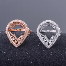 925 Sterling Silver Gold-Plated Ring Setting for 15x20mm Pear-Shaped Colored Gemstone