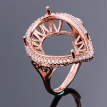 925 Sterling Silver Gold-Plated Ring Setting for 15x20mm Pear-Shaped Colored Gemstone