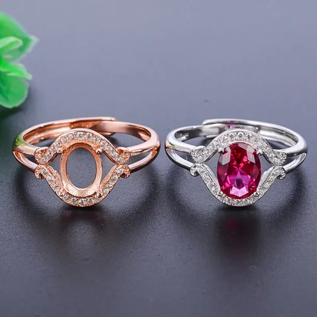 925 Sterling Silver Gold-Plated Ring Setting for 6x8mm Oval Jade, Tourmaline & Topaz