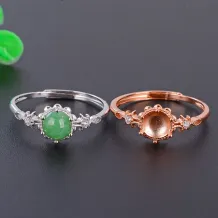 925 Sterling Silver Gold-Plated Ring Setting with Solid Back for 6x6mm Round Jade &amp; Nephrite
