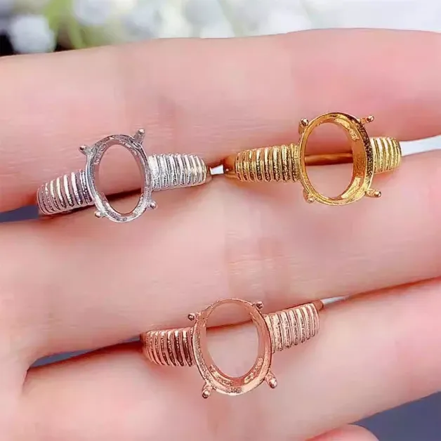 925 Sterling Silver Gold Plated Ring Settings Oval 3x4-9x11mm for Colored Stones