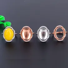 925 Sterling Silver Gold-Plated Solid Back Ring Setting for 11x15mm Oval Jade Cabochon (Unset)