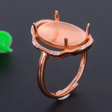 925 Sterling Silver Gold-Plated Solid Back Ring Setting for 11x15mm Oval Jade Cabochon (Unset)