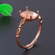 925 Sterling Silver Gold-Plated Solid Back Ring Setting for 8x10mm Round Jade Cabochon (Unset)