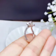 925 Sterling Silver Plated With 18k Gold Full Halo Ring Setting For 6.5mm (1ct) Round Moissanite