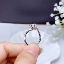 925 Sterling Silver Plated With 18k Gold Full Halo Ring Setting For 6.5mm (1ct) Round Moissanite