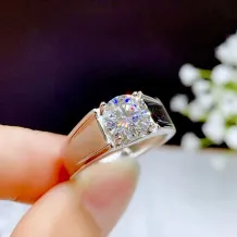 925 Sterling Silver Plated With 18k Gold Men's Ring Setting For 6.5/8mm Round Moissanite