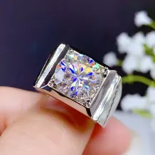 925 Sterling Silver Plated With 18k Gold Men's Ring Setting For 11mm (5ct) Round Moissanite