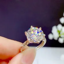 925 Sterling Silver Plated With 18k Gold Ring Setting For 11mm (5ct) Round Moissanite Unset