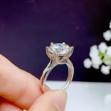 925 Sterling Silver Plated With 18k Gold Ring Setting For 11mm (5ct) Round Moissanite Unset