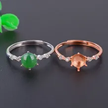 925 Sterling Silver Ring Setting with Solid Back for 6x6mm Round Jade (Unset)