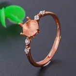 925 Sterling Silver Ring Setting with Solid Back for 6x6mm Round Jade (Unset)