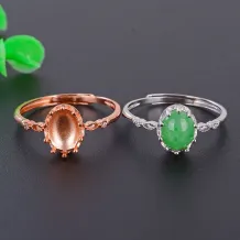925 Sterling Silver Ring Setting with Solid Back for 6x8mm Oval Jade (Unset)