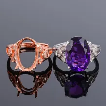 925 Sterling Silver Rose Gold Plated Adjustable Ring Setting For Oval 10x14mm Gemstones