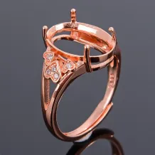 925 Sterling Silver Rose Gold Plated Adjustable Ring Setting For Oval 10x14mm Gemstones