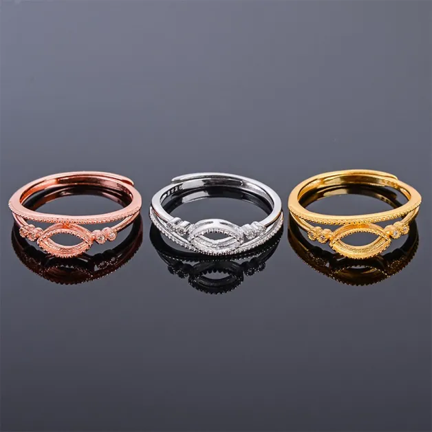 925 Sterling Silver Rose Gold Plated Empty Ring Mount For 3.5x7/4x8mm Gemstones