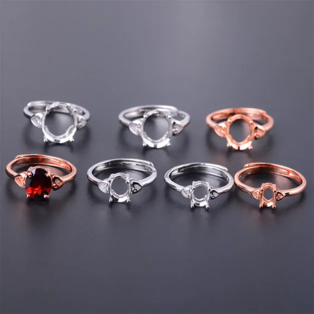 925 Sterling Silver Rose Gold Plated For Egg Ring Oval 4*6 5*7 7*9 8*10 9*11mm Gemstones