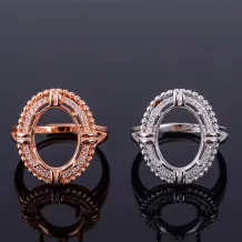 925 Sterling Silver Rose Gold Plated Halo Ring Setting For Oval 10x14mm Gemstones Ring Holder