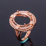 925 Sterling Silver Rose Gold Plated Halo Ring Setting For Oval 10x14mm Gemstones Ring Holder