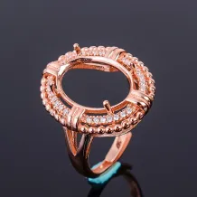 925 Sterling Silver Rose Gold Plated Halo Ring Setting For Oval 10x14mm Gemstones Ring Holder