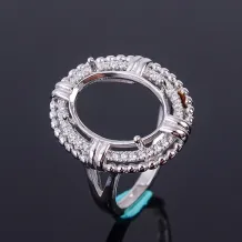 925 Sterling Silver Rose Gold Plated Halo Ring Setting For Oval 10x14mm Gemstones Ring Holder