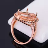 925 Sterling Silver Rose Gold Plated Halo Ring Setting For Oval 10x14mm Gemstones Ring Holder