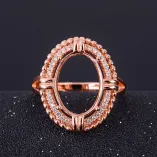 925 Sterling Silver Rose Gold Plated Halo Ring Setting For Oval 10x14mm Gemstones Ring Holder