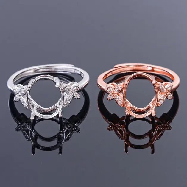 925 Sterling Silver Rose Gold Plated Ring Empty Stone For Oval 9x11mm Gemstones