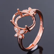 925 Sterling Silver Rose Gold Plated Ring Empty Stone For Oval 9x11mm Gemstones