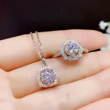 925 Sterling Silver Rose Gold Plated Ring & Pendant Setting Set For 6.5mm (1ct) Round Moissanite
