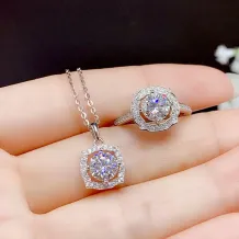 925 Sterling Silver Rose Gold Plated Ring &amp; Pendant Setting Set For 6.5mm (1ct) Round Moissanite