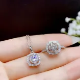 925 Sterling Silver Rose Gold Plated Ring & Pendant Setting Set For 6.5mm (1ct) Round Moissanite